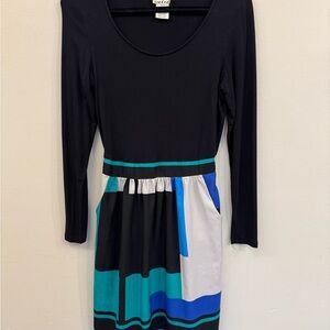 ICE Women’s Size Small Black and Blue Patterned Long Sleeve Dress